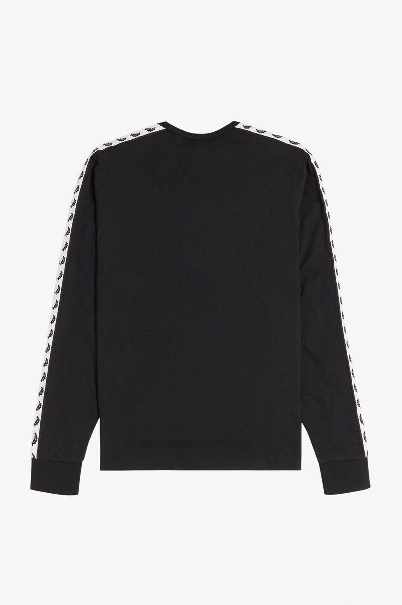 Black Fred Perry Taped Long Sleeve Men's T Shirts | PH 1775OKIR